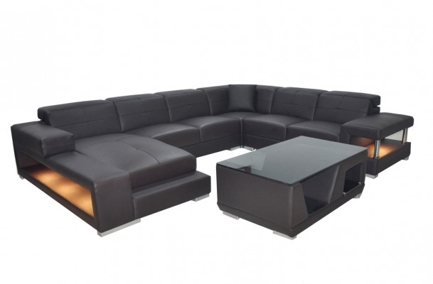 Leren hoekbank woonlandschap set design moderne hoekbank bank U-vorm met USB.