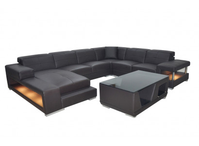 Leren hoekbank woonlandschap set design moderne hoekbank bank U-vorm met USB.