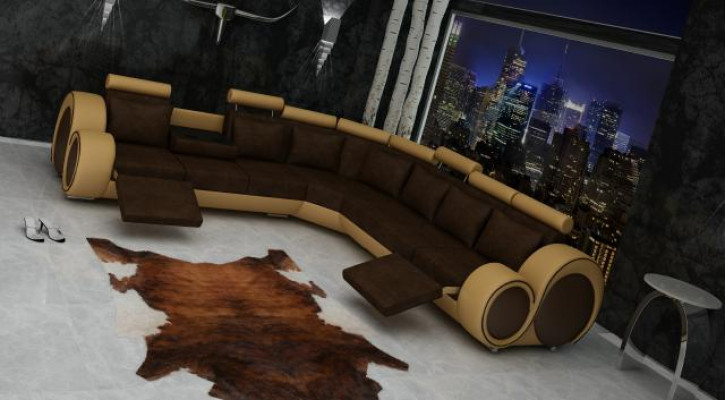 TEXTIELEN BANK + USB, DESIGNBANK HOEKSOFA WOONLANDSCHAP HOEK NIEUWE BEKLEDING LEDER