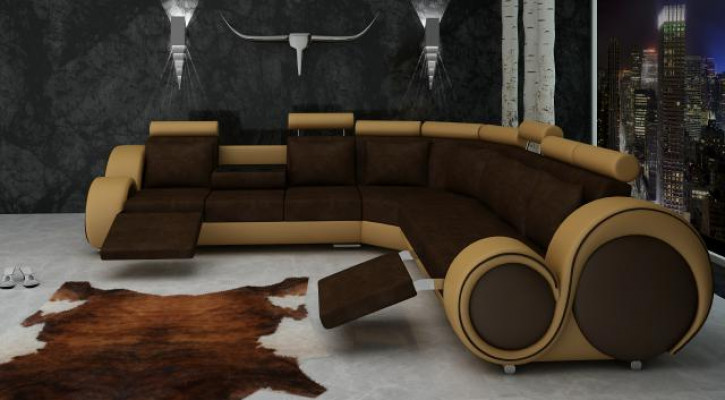 TEXTIL SOFA met USB DESIGNERSOFA GARNITUR LEDER HOEKSOFABANK WOONLANDSCHAP HOEK NIEUW