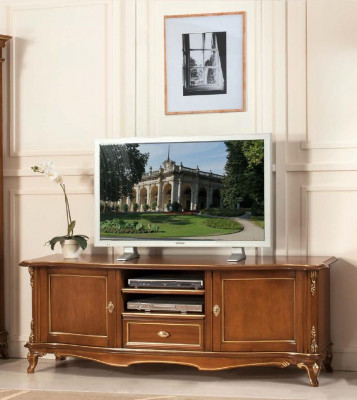 TV dressoir RTV woonkamer design plank bruin hout rekken lowboard Italië nieuw