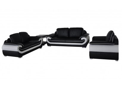 Bank Bank Zitgroep Set Lederen bankstel 3+2+1 Set + USB Nieuw gestoffeerd