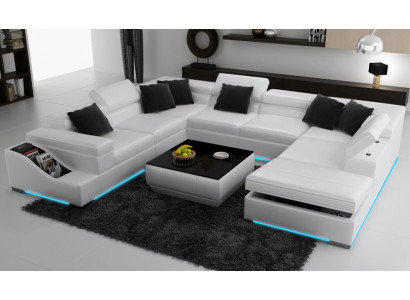 Eckbank lederen bank woonkamer woonlandschap gestoffeerde bankstellen +USB
