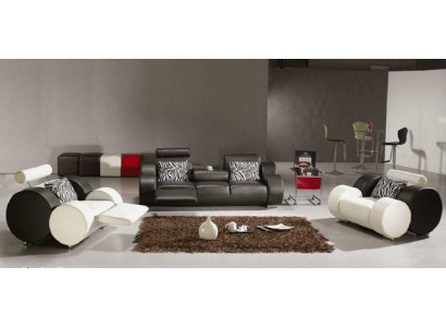 LEDEREN BANKSTEL MET USB LEER GARNITUUR 3+2+1 ZITS BANKSTEL ONTWERP SOFA NIEUW