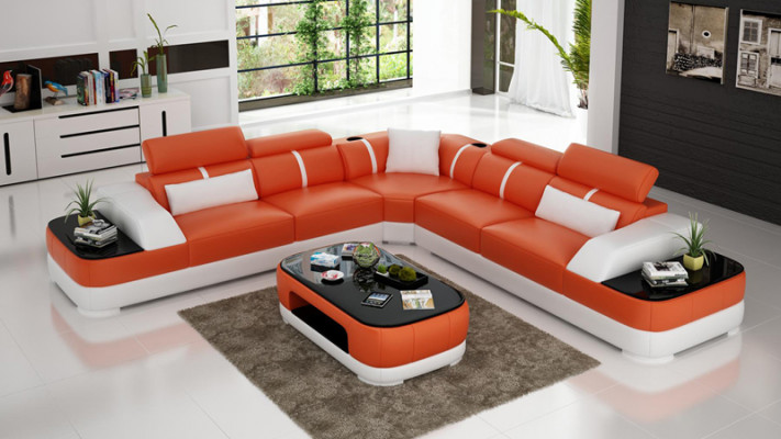 Leren bankstel Gestoffeerde Zits Hoekbank Decoratieve Set Woonlandschap Woonkamer