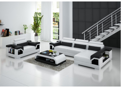 Leren bankstel met USB-woonlandschap hoekbank + fauteuil hoekbankstel Modern ontwerp Sofa