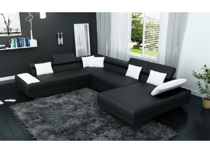 Leren bank Bank met USB-bekleding Hoekbank Woonlandschap XXL Grote hoekbank 2719D