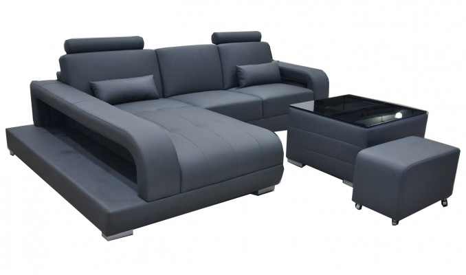 XXL Leren Bankstelwoonlandschap Set Design Moderne L-vormige Bank met USB-tafel