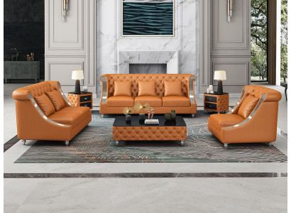 Chesterfield bankstel met bekleding, bank van leer 3-zits woonlandschap nieuw  Chesterfield bankstel met bekleding, leren bank 3-zits woonlandschap nieuw