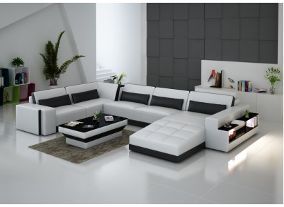 Leren bankstel met USB bank woonlandschap hoekbank hoekmeubel design modern bankstel