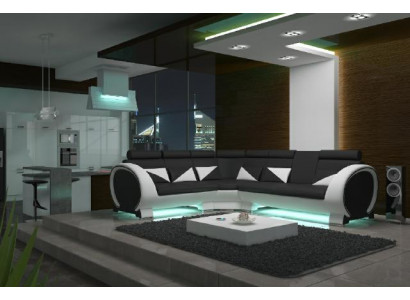 Hoekbank met USB leren bankstel leren hoekbank designbank van leer "VIGO"