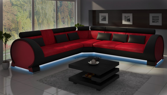 Hoekbank VIGO "LT01" Hoekbank Bank USB Bankstel Leren Bank Textiel Stof