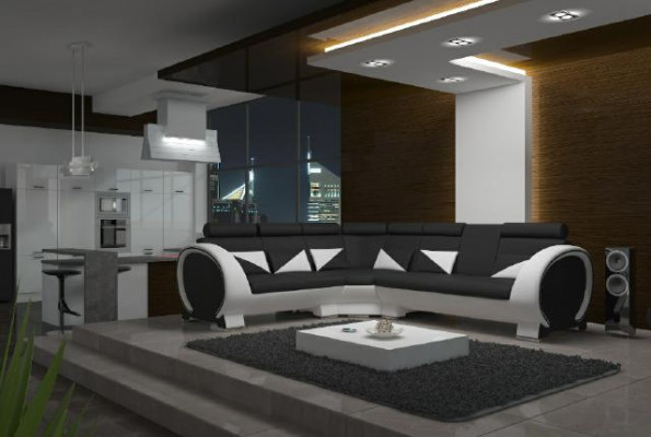 HOEKLIGBANK HOEKCOUCH ONTWERP *KLEURKEUZE* BANK + USB, LEER LEDERENBANK LEDERENSET