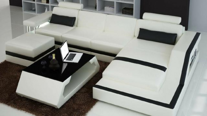 Ontwerper woonlandschap Big moderne lederen bank met USB HAMBURG III hoekbank sofa