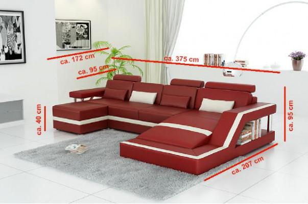 Ontwerper woonlandschap Big moderne lederen bank met USB HAMBURG III hoekbank sofa