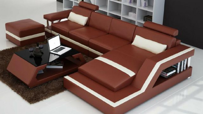 Ontwerper woonlandschap Big moderne lederen bank met USB HAMBURG III hoekbank sofa
