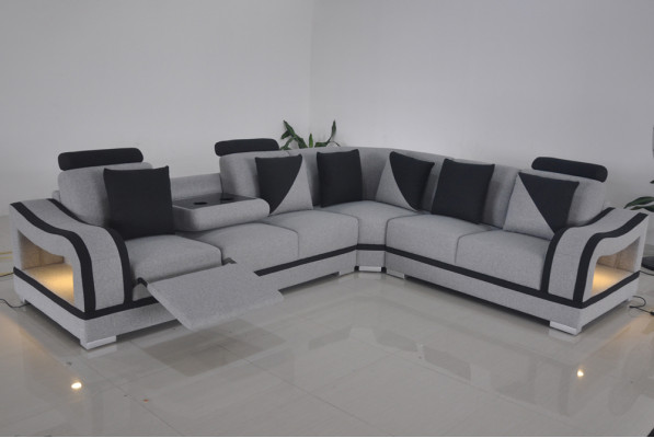 Leren bankstel woonlandschap set - Moderne L-vormige hoekbank.