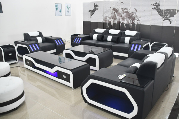 Sofaset 3+2+1-zits bankstel met bijzettafelset, modern design 4-delige moderne.