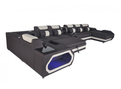 Ontwerp XXL Moderne Leren Hoekbank Bed USB LED
