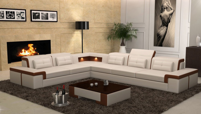 Sofa Hoekbank Bekleding Woonkamer design Hoekbank L-vormige L-vormige bank USB + LED