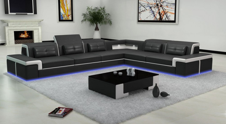 Sofa Hoekbank Bekleding Woonkamer design Hoekbank L-vormige L-vormige bank USB + LED