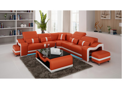 Bank Leren bank Bank Woonlandschap Hoekbank Hoek Modern Design Set