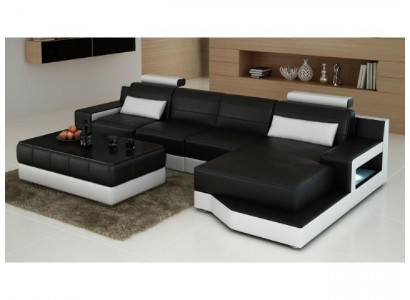LEREN HOEKBANK MET USB-SOFA BED SOFA COUCH SET WOONLANDSCHAP NIEUW