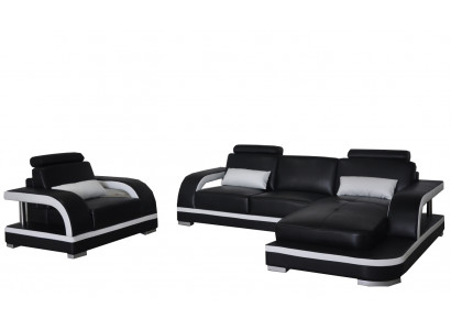 Eckbankstel, gestoffeerde bank, zithoek, leren bankstel, fauteuil, L-vormige woonlandschap, nieuw.