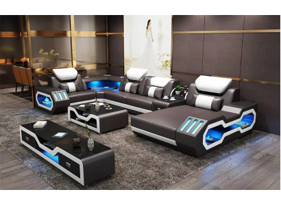 Hoekbank U-vorm Salontafel Dressoir Leren bank Woonlandschap Designer Sofaset