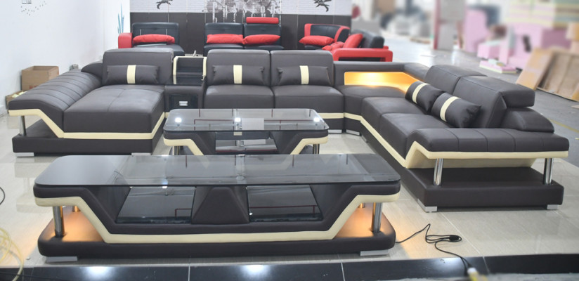 Moderne design woonlandschap bank hoekbank gestoffeerde bank RTV salontafel leer