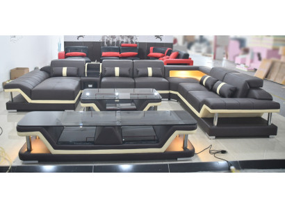 Moderne design woonlandschap bank hoekbank gestoffeerde bank RTV salontafel leer