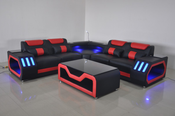 Woonkamer hoekbank L-vorm Stoffen leer Hout Modern design Bekleding Bank Nieuw