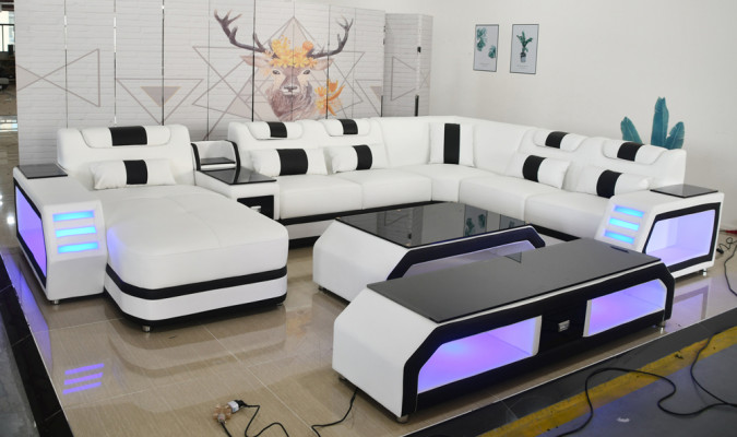 U-vormige moderne luxe woonlandschap bankstel hoekbank U-vorm bank kunstleer wit