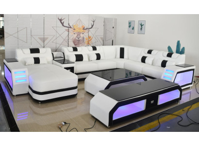 U-vormige moderne luxe woonlandschap bankstel hoekbank U-vorm bank kunstleer wit