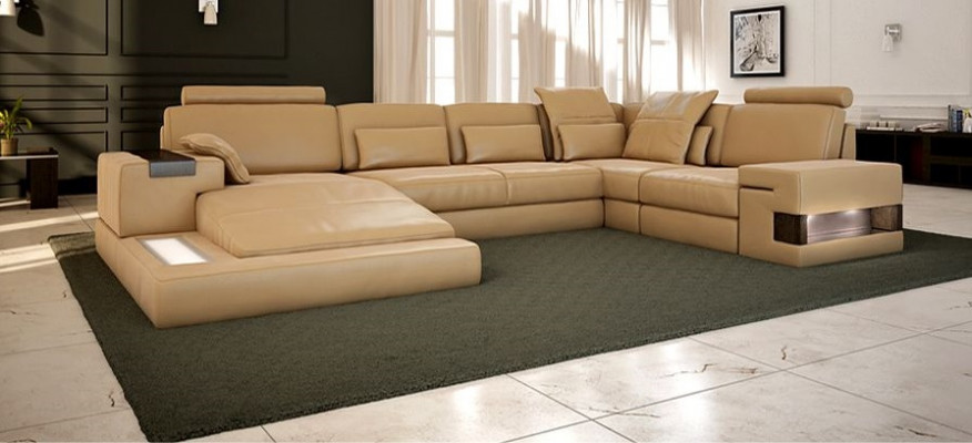 Ontwerp Beklede Moderne Leren Slaapfunctie Nieuwe Stof Hoekbank U-vorm Bank Bank