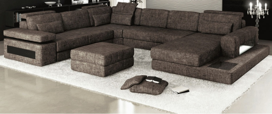 Hoekbank stof U-vorm bank design bekleding textiel hoek woonlandschap slaapfunctie