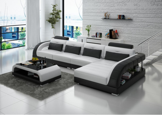 Leren bank USB woonlandschap hoekbank hoek set ontwerp Modern Sofa G8012C Nieuw