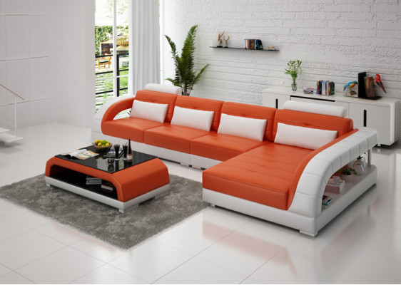 Leren bank USB woonlandschap hoekbank hoek set ontwerp Modern Sofa G8012C Nieuw