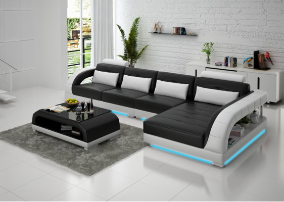 Leren bank USB woonlandschap hoekbank hoek set ontwerp Modern Sofa G8012C Nieuw