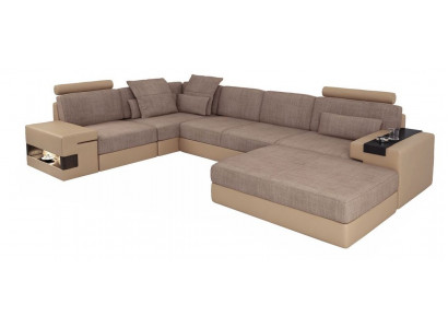 Bankstellen Hoekbank Leren Woonkamer Hout Gebied Poef Moderne L Vorm Nieuw Set