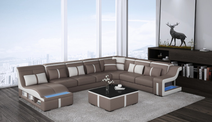 Luxe bank hoekbank design woonlandschap banken bank fauteuil + licht + USB
