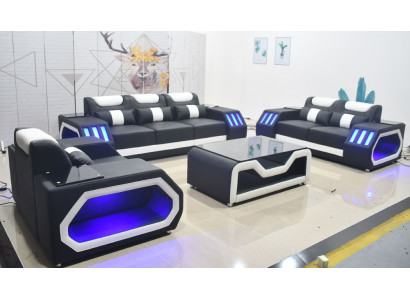 Sofagarnituur bankstel set 3+2+1 + tafel leren bank verlichte design bekleding