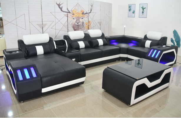 Leren bank Bank + salontafel Bekleed leer Ontwerp hoekbank Bank Woonlandschap