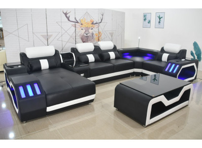 Leren bank Bank + salontafel Bekleed leer Ontwerp hoekbank Bank Woonlandschap