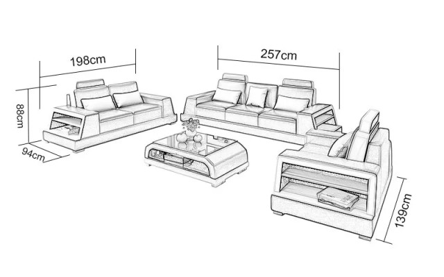 Ontwerp bank bankstel 3-zits salontafel sets lederen set groep 4-delig