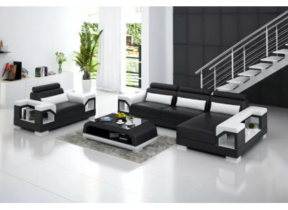 Hoekbank L-vorm Fauteuil Salontafel Moderne bank Leren bank Hoekbank Bekleding 4-delig Set