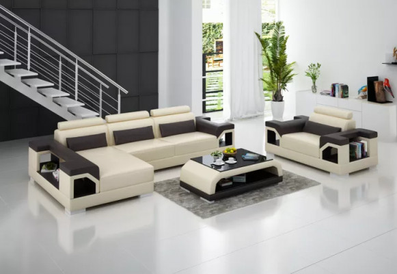 Hoekbank L-vorm Fauteuil Salontafel Moderne bank Leren bank Hoekbank Bekleding 4-delig Set