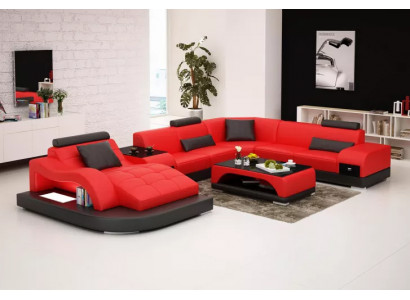 Hoekbank U-vorm Fauteuil Salontafel Moderne Bank Leren Bank Hoekbank Bekleding 2-dlg Set