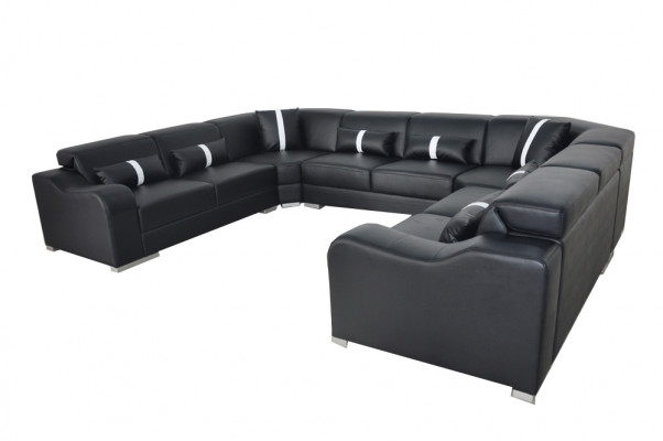 Leder bank bank USB-bekleding hoek suite Moderne woonlandschap U-vorm ontwerp