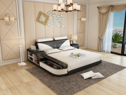 Waterbed Hotel Double Bed Complete Leather Bed, Bed Upholstered Water + USB